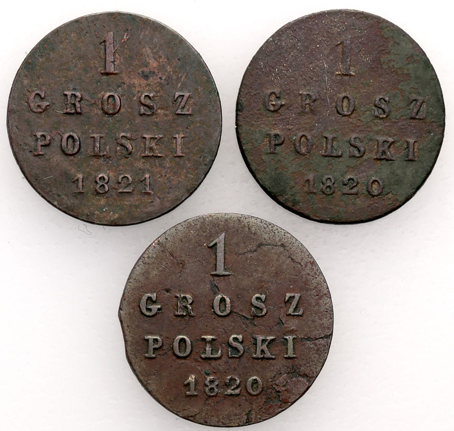 Polska XlX w. / Rosja. Grosz Polski 1820-1821 IB, Warszawa – zestaw 3 szt.